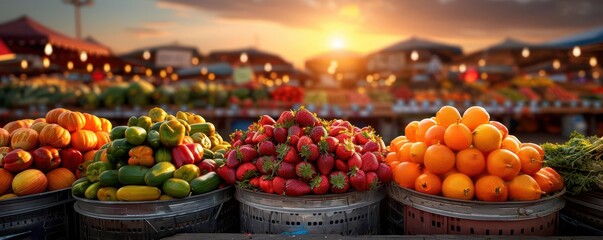Farmers market with local farmers selling organic food, capturing community spirit, Realism, Warm tones, Digital painting