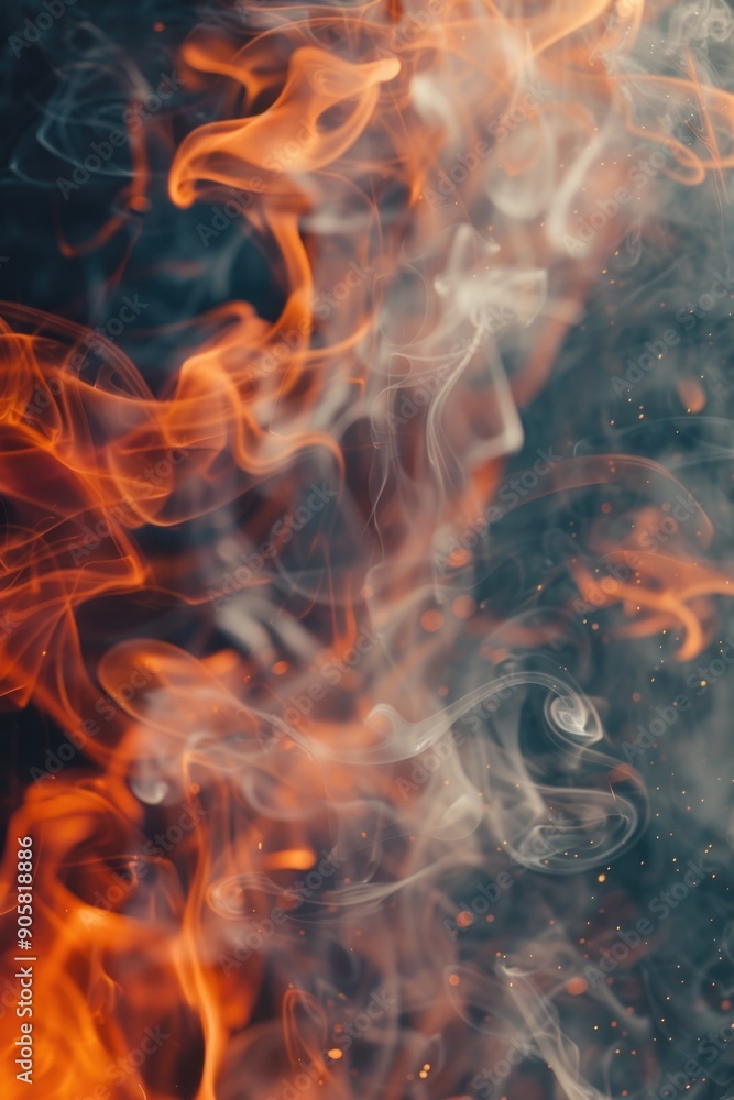 Poster fiery flame with smoke emitting from the top, great for use in scenarios involving heat or warmth