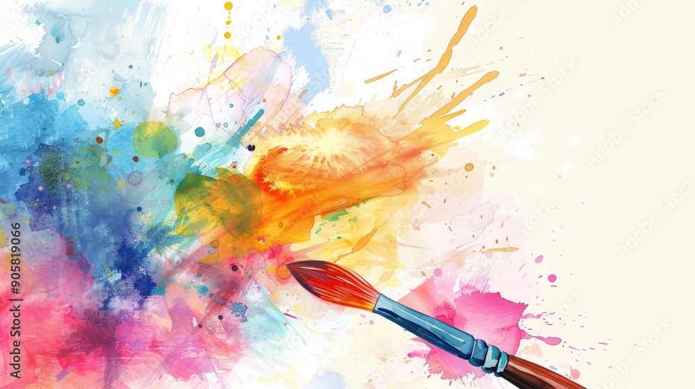 Poster minimalistic design with copy space for text using paper watercolors and brush