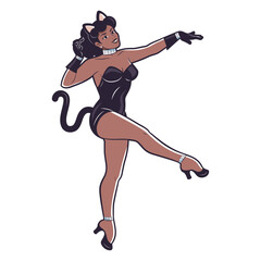 Vector Beautiful Cat Girl Cartoon Pin Up Retro Style Illustration Isolated