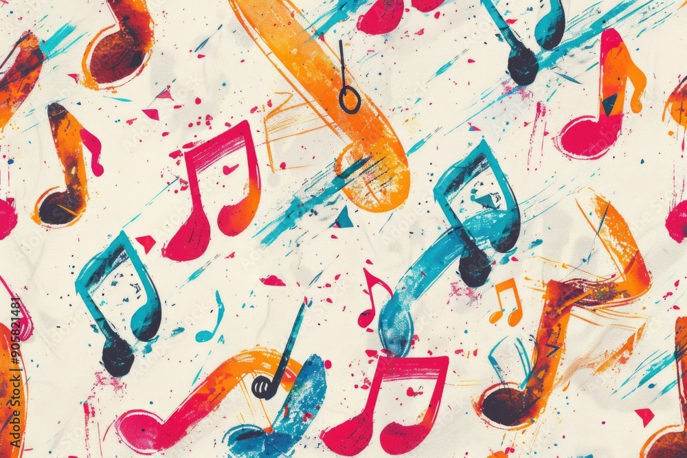 Poster a vibrant design featuring a collection of musical notes on a white background