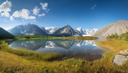 altai panorama grandeur of mountain range and pristine lake