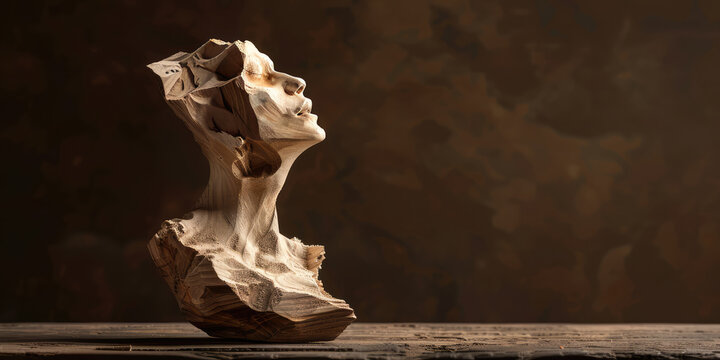 Gouge on piece of wood. Woodworking, carpentry, figural modeling of figures made of wood