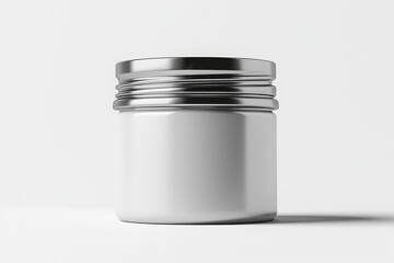 White Jar with Silver Lid on a White Background