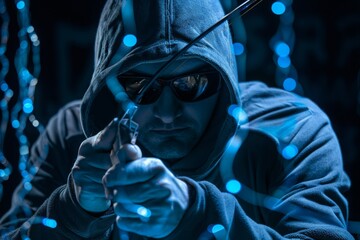 Mysterious Figure in Blue Light