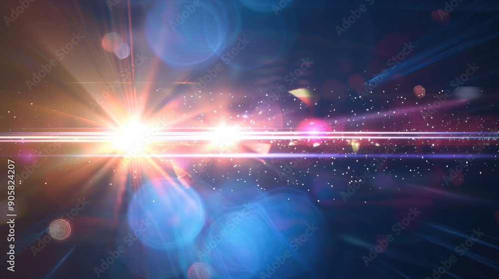 Poster abstract retro light effect with lens flare and bokeh glare
