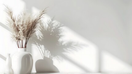 Soft Shadows Cast by Elegant Pampas Grass in a Ceramic Vase