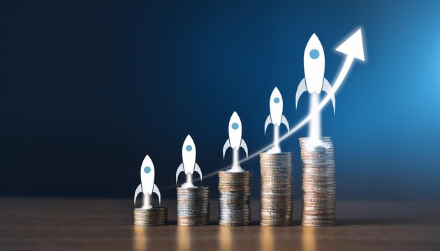 Business and finance are represented by the image of a rocket launching, symbolizing exponential growth and a vibrant financial culture.