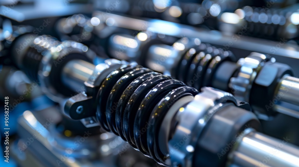 Poster a closeup of multiple shock absorbers on a car showcasing the different sizes and placements for opt