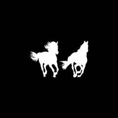 Pair Horse Silhouette, flat style, can use for Logo Gram, Art Illustration, Emblem, Pictogram, Apps, Website or Graphic Design Element. Vector Illustration