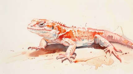 Obraz premium Watercolor Painting of a Red-Orange Lizard