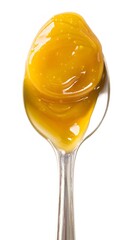 Honey Mustard Sauce on a Spoon with a White Background