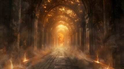 Naklejka premium Warm, glowing chamber with dancing shadows and secrets in the night