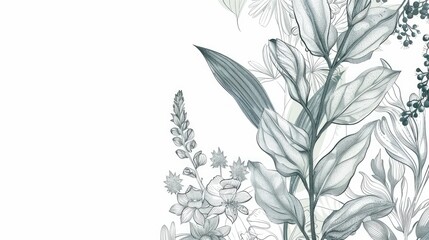 Fototapeta premium Hand drawn vertical floral design with various elements space for text seamless pattern