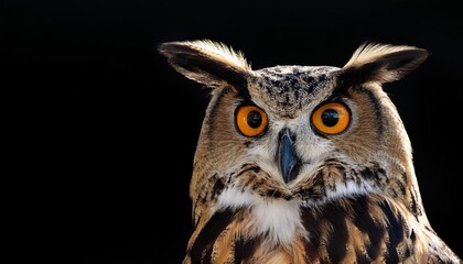 Fototapeta premium the horned owl with one open eye isolated on a black background