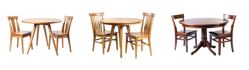 Round Dark Wood Table and Chair on Clear Background – Great for Online Catalogs