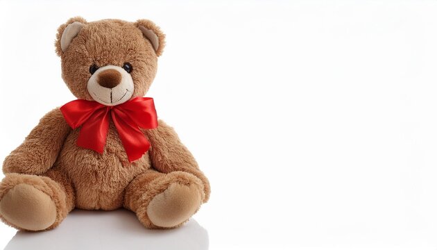 stuffed teady bear with red bow isolated on white