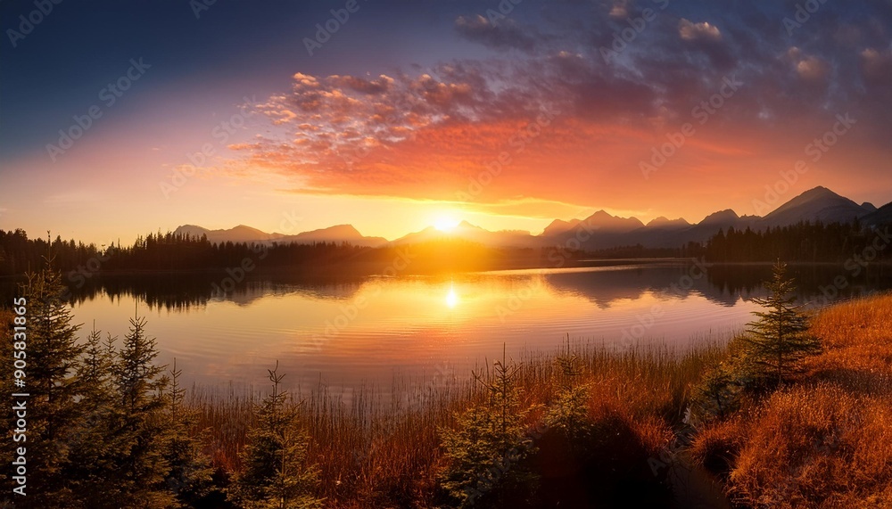 Poster a beautiful wallpaper of sunset in front of a lake