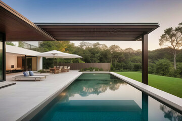 Obraz premium Diseño moderno de una casa de campo con pileta estilo minimalista