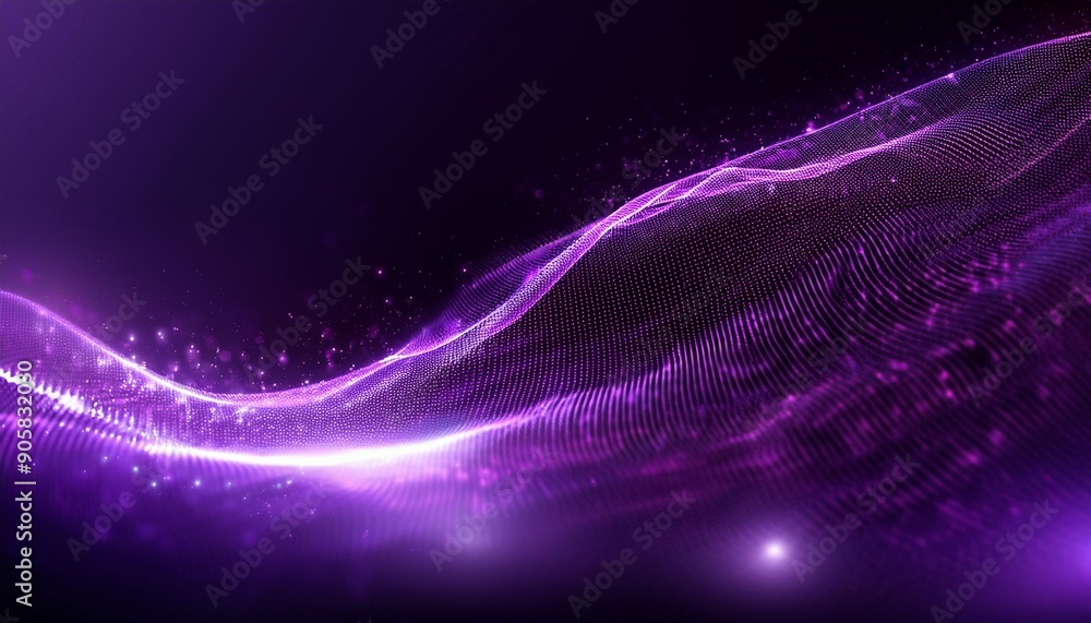 Sticker digital purple particles wave and light abstract background with shining dots stars