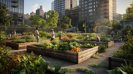 Fototapeta premium Urban Green Space with Community Garden