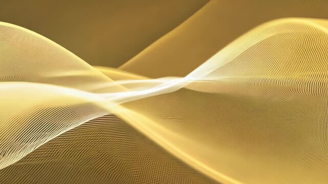 Abstract yellow 3d computer waves flowing, monochrome in the empty space. Floating electro magnetic signal simulation for tech corporative presentation or promo clip.