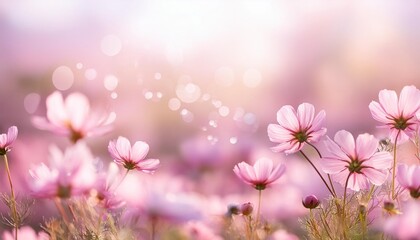 blurred pink flower field with light abstract background