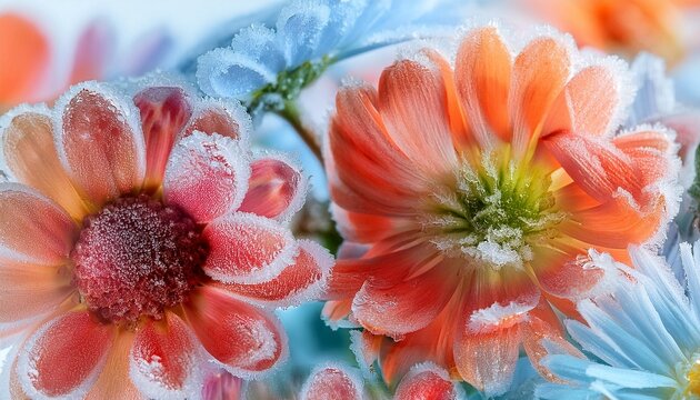 abstract colorful background with frozen germini flowers