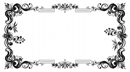Simple Black Frame with Ornamental Edges on White Background
