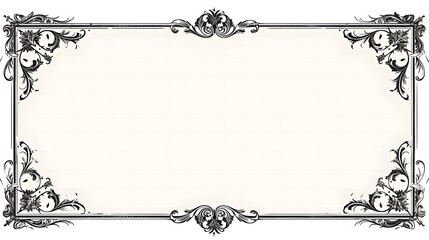 Fototapeta premium Simple Black Frame with Ornamental Edges on White Background