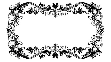 Fototapeta premium Simple Black Frame with Ornamental Edges on White Background
