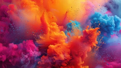 Abstract colorful background with splashes. Colorful explosion of paint, vibrant smoke and liquid. Paint splash wallpaper.