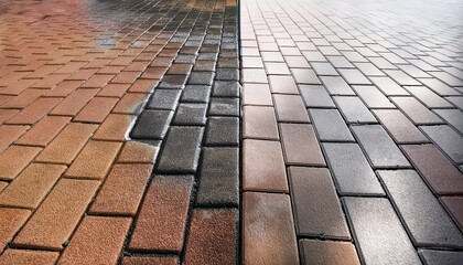 contrast between auto block slab patio paving slabs floor dirty clean pressured washed before and after cleaning