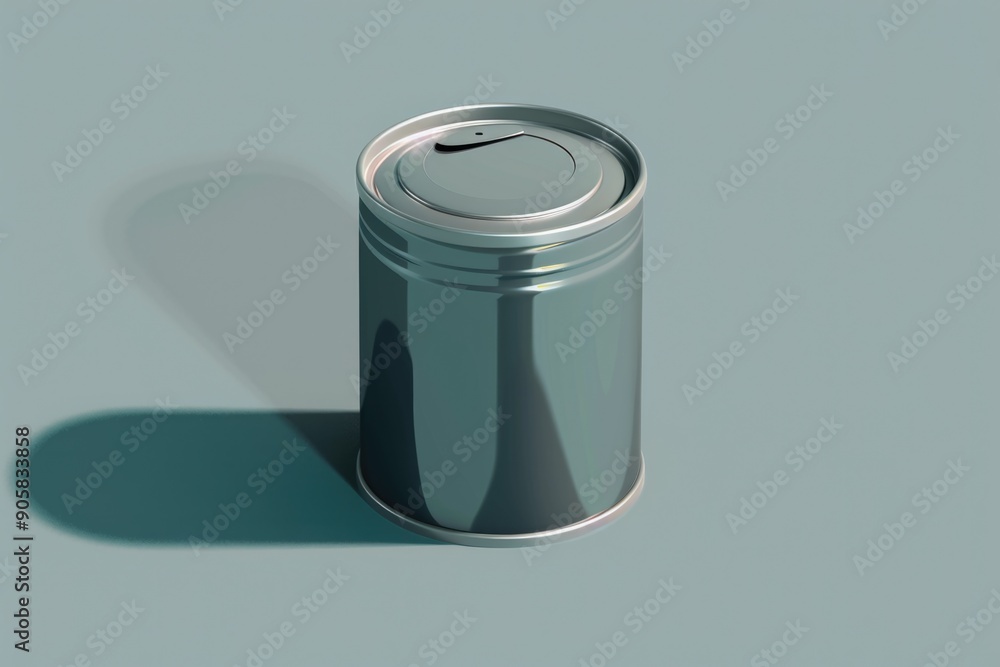Poster A can of soda is sitting on a table with no other objects in the scene