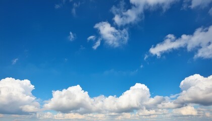 Fototapeta premium panorama of blue sky and soft white cumulus clouds in the summer sun as a background copy space
