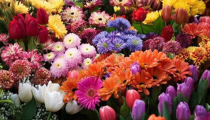 Obraz premium a vibrant display of various colorful flowers in full bloom