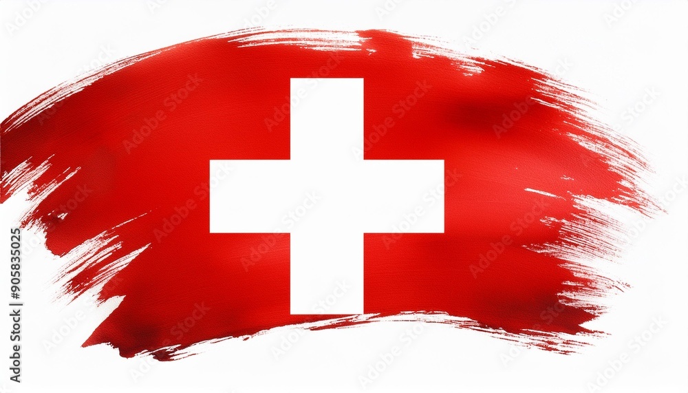 Wall mural switzerland background banner pattern template abstract watercolor brushstroke paint brush splash in the colors of swiss flag isolated on white texture