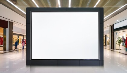 Fototapeta premium a mockup of an empty white frame in the middle of a luxury shopping mall with a digital billboard on the wall next to it
