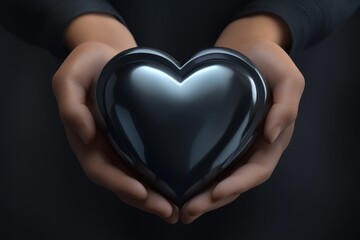 Obraz premium Hands cradling a black heart illustrating the themes of strength resilience and the mysterious depths of emotion in a dark modern composition.