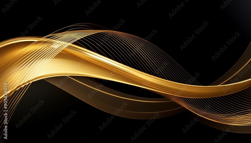 Canvas Prints abstract gold line and curve design on black background