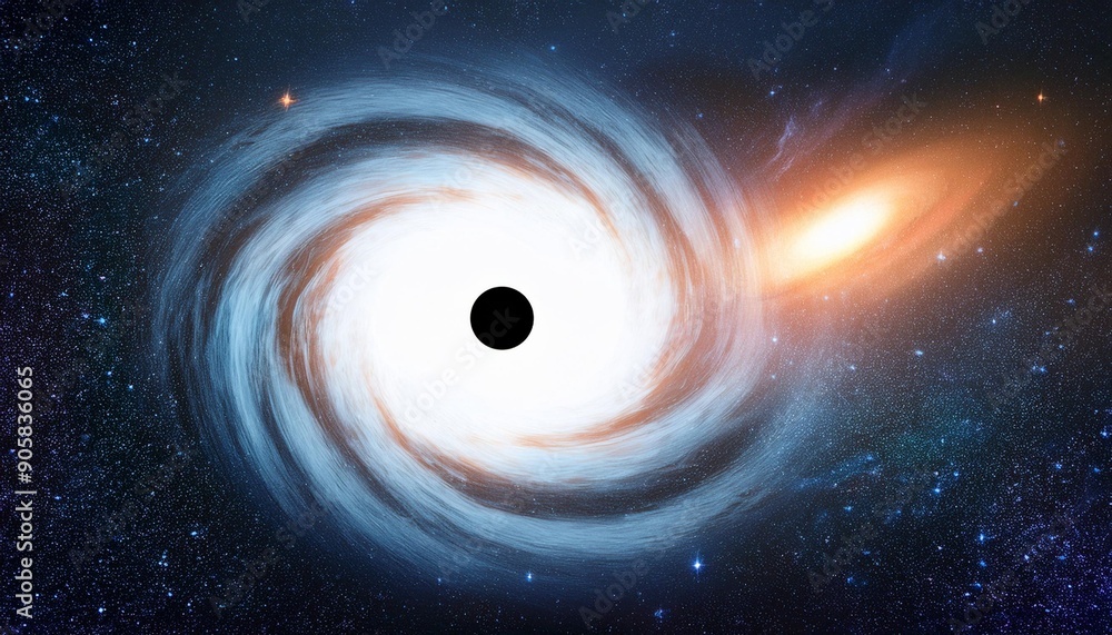 Poster a black hole at the center of a galaxy with swirling stars and gas