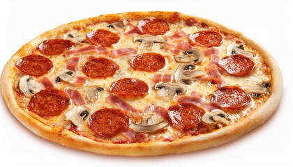 pizza with bacon mushrooms salami and pepperoni pizza isolated on transparent background