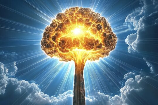 Explosive cloud with a glowing core symbolizing an intense burst of energy creativity and the transformative impact of innovative ideas in a dramatic sky.