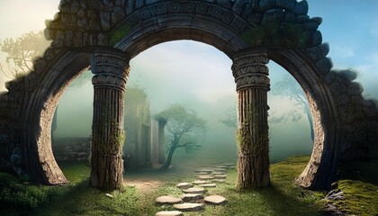 old arch with pillars portal to another world magical place ancient runes natural landscape