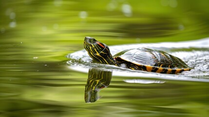 Turtle Swimming in Pond