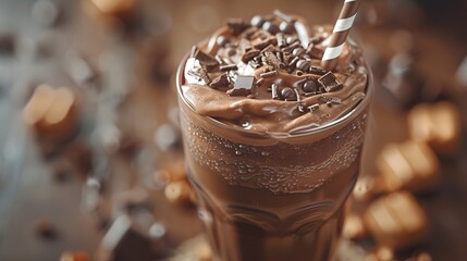 Delicious Chocolate Milkshake with Caramel Topping