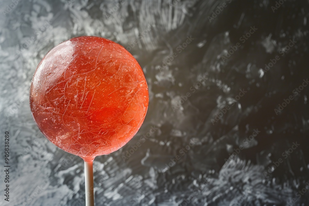 Poster a single red lollipop perched on the end of a wooden stick, ready to be enjoyed