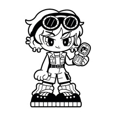 Vector Retro Cartoon Boy With Flip Phone Character Y2k Style Illustration Isolated