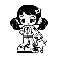 Vector Retro Cartoon Girl Character Y2k Style Illustration Isolated