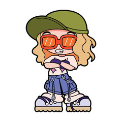 Vector Retro Cartoon Girl With Sunglasses Character Y2k Style Illustration Isolated